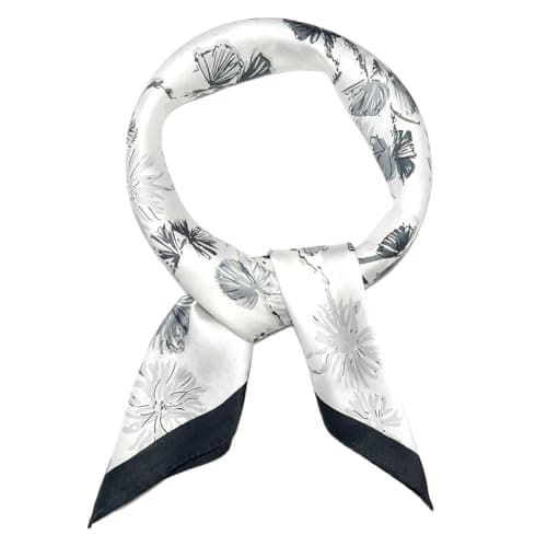 Image of WESTEND CHOICE Square Satin silk Scarves Printed Neck Scarf 50s Retro Women Scarf Lightweight Silky Bandana Wrap women's scarves 70 x 70 cm (White)