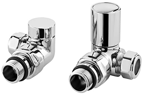 Image of Chrome Corner Radiator Valves Towel Rail Valve Angled Pair Solid Brass 15mm TC-RVCC