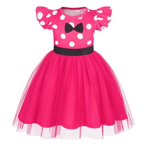 Image of Berich Princess Dress Girls Polka Dot Dress Baby Daily Wear Birthday Halloween Outfit Christmas Gifts Princess Costumes for Girls 4-5 Years(Rose,120)
