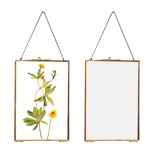 Image of Youyijia 2PCS Hanging Photo Frame Metal Glass Picture Frame with Suspension Rope Double-Sided Vintage Decor Frame(7 * 5inch Gold Upright)