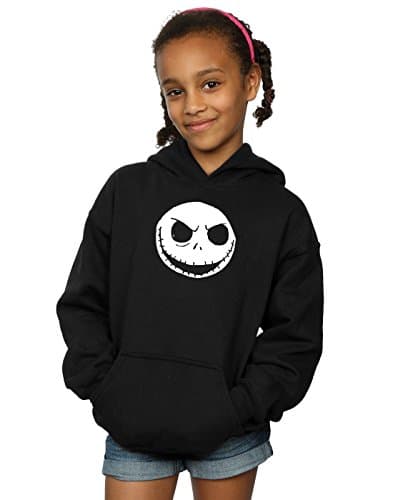Image of Disney Girls Nightmare Before Christmas Jack Skellington Face Hoodie 7-8 Years Black