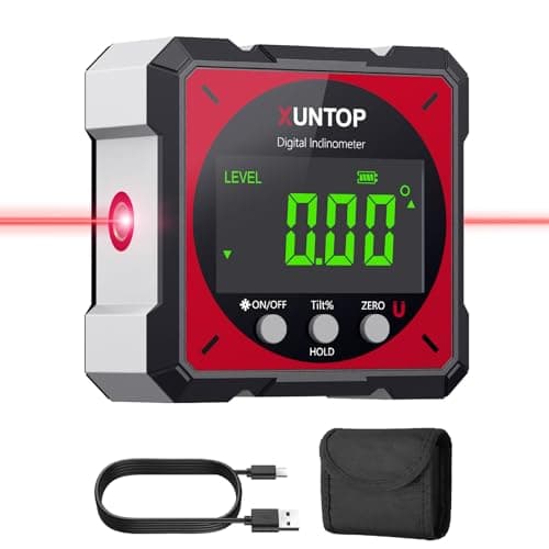 Image of XUNTOP Angle Finder Digital Angle Finder with Laser, 4-Side Strong Magnetic Angle Gauge IP54 Waterproof Inclinometer Level, Craftsman's Choice for Woodworking Renovations