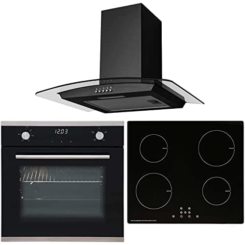 Image of SIA 60cm Black Touch Control Single Oven, 4 Zone ECO Induction Hob & Curved Hood