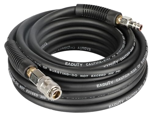 Image of EADUTY Air Compressor Hose, Heavy Duty Hybrid Air Hose 1/4" I.D by 10 M Length, 300 PSI Air Compressor Accessories with Bend Restrictors and 1/4" Euro Quick Connect Fittings. Black