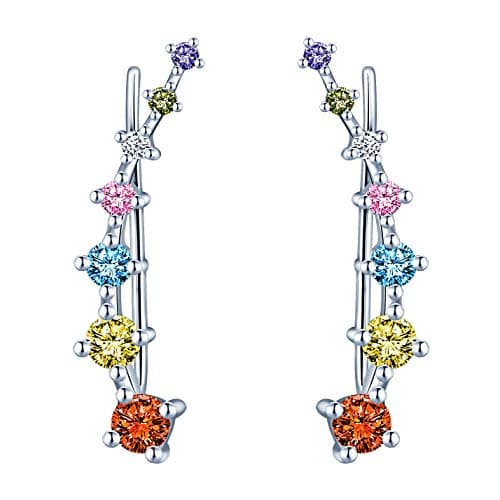 Image of Ear Crawler 925 Sterling Silver Cubic Zirconia Cartilage Ear Crawler Stud Earrings for Girls Women