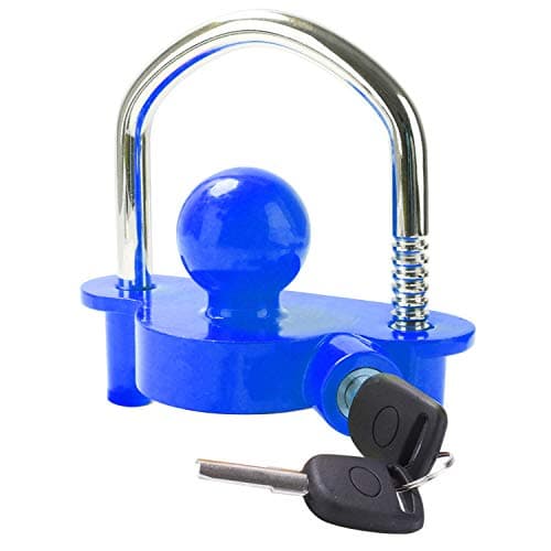 Image of Tevlaphee Trailer Ball Lock Hitch Coupler Towing Lock Adjustable Easy Installation Heavy Duty Steel and Aluminum Alloy Base for Towing Caravan Trailer Security with 2 Keys (Blue)