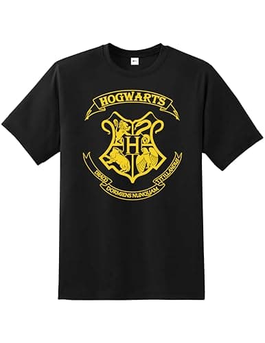 Image of Daily Apparel Hogwarts Men's T-Shirt, Harry Potter Quality Printed Tee, Regular Fit Short Sleeve 100% Cotton top, Best Gift for Harry Potter Lovers Men/Women/Kids Black