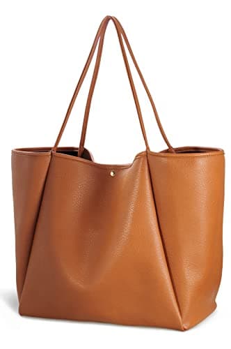 Image of HOXIS Oversize Vegan Leather Tote Women Weekender Bag Shopper Handbag Travel Purse, Brown, M