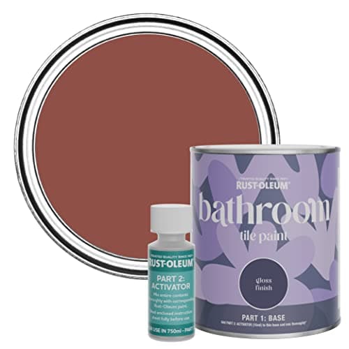 Image of Rust-Oleum Red Water-Resistant Bathroom Tile Paint in Gloss Finish - Fire Brick 750ml