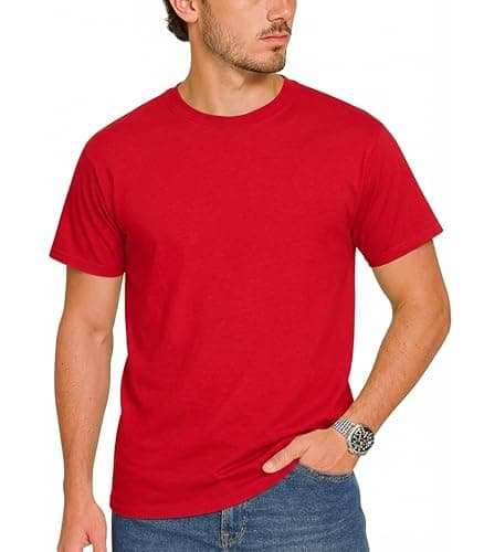 Image of LUXY LINE Men’s Plain T-Shirt Crew Neck & Short Sleeve Cotton Top for Adults Soft and Durable Gym Tees for Men (S-2XL) (UK, Alpha, L, Regular, Regular, Red)