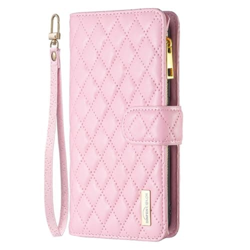 Image of Wuhaizher for iPhone 17 Pro Max Phone Case Zipper Flip Shockproof Leather Wallet Cover with Kickstand Card Holder Silicone Bumper Zip Pocket Folio Cases for iPhone 17 Pro Max, Pink