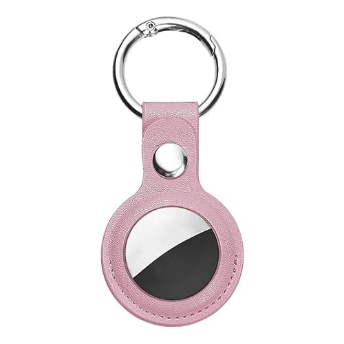 Image of Ainiv Protective Case for Apple Airtags, 1 Pack Pink PU Leather Keyring Case, Tracker Cover for AirTags, Pet Dog Cat Collar Locator Tracker Cover, Key Finder Case for AirTag