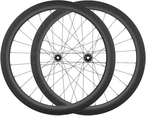 Image of 700C Carbon Fiber Bike Wheels Disc Brake 24H Hubs for 8/9/10/11/12 Speed Cassette Road Thru Axle Front and Rear Wheels Center Lock Black,700C/50MM