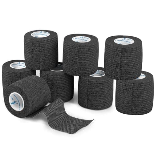 Image of ANAMPION 8 Rolls Self-Adhesive Football Sock Tape 5cm x 4.5m Self Adherent Cohesive Bandages Wrap First Aid Athletic Sports Tape for Wrist Ankle Pet & Vet Wrap for Dogs, Horse (8, Black, 5cm)