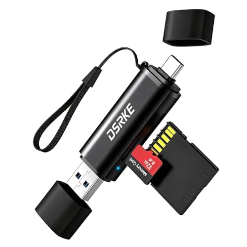 Image of DSRKE SD Card Reader USB C, Dual Slot Micro SD Memory Card Reader for Camera & PC, Compatible with iPhone 17 16 15, Galaxy S26, Type C & USB 3.0 (Black)