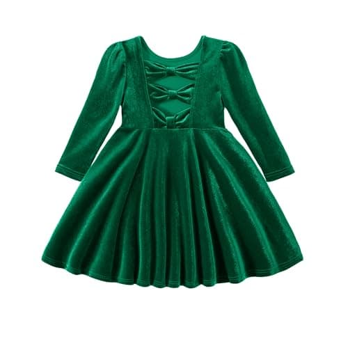 Image of Miipat Baby Girls Velvet Dress Toddler Girl Long Sleeve Dresses Fall Winter Elegant Kids Princess Birthday Party Wedding Dress Green 120 5-6 Years