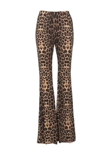 Image of Women's Animal Print Flared Trousers - Leopard Print Trousers with Flare, brown, XL