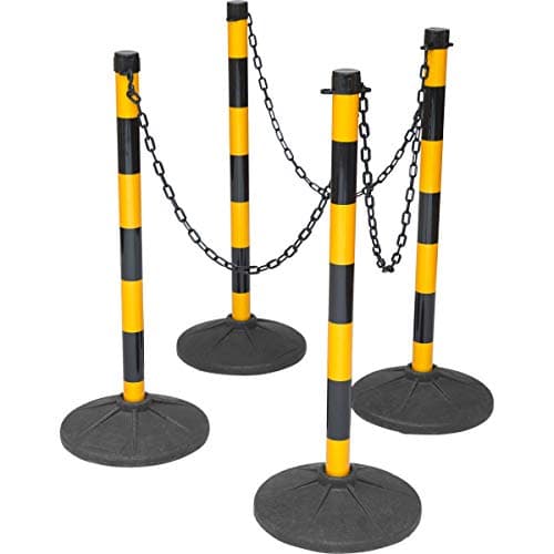 Image of Plastic Chain Barrier, Free Standing Chain Link Posts, Yellow & Black Safety Bollards