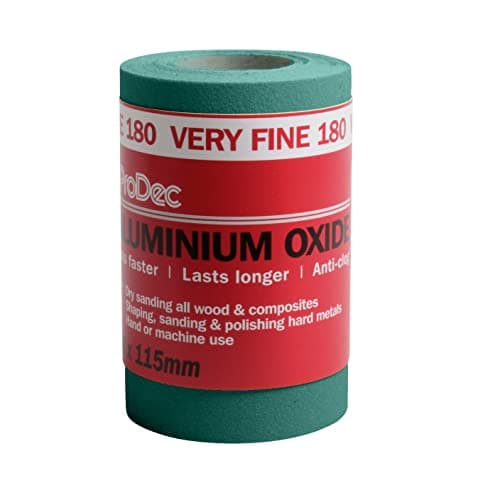 Image of ProDec 5m Roll 180 Grit Very Fine Grade Green Aluminium Oxide Abrasive Sanding Paper for Sanding Wood, Paint, Plaster, Filler, Metal and More, 115mm Wide Sandpaper Compatible with Machine Sanders