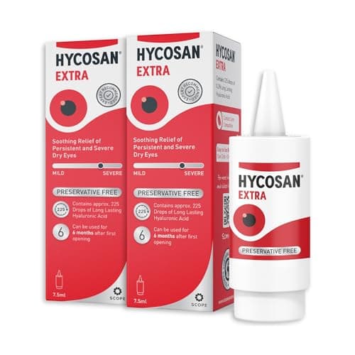 Image of Hycosan Extra - Eye Drops with Hyaluronic Acid for Soothing Relief of Severe and Persistent Dry Eyes - Contact Lens Compatible - Preservative Free (7.5 ml (Pack of 2))