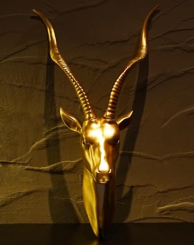 Image of Fashionoda Large Antelope Vintage Wall Sculpture Statue - Wall Mounted Animal Heads - Rustic Dining Room Decor & More, Antelope Decorations for Home - 20.5 inch