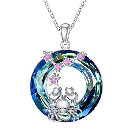Image of enjoylifecreative Cancer Zodiac Sign Crystal Necklace 925 Sterling Silver Birthstone Constellation Pendant Chain Horoscope Astrology Jewellery Gifts for Women