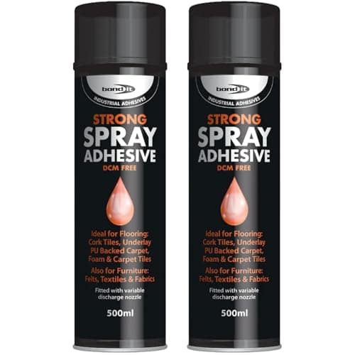 Image of Bond It Spray Adhesive 2 Pack (500ml Each) – Heavy Duty Multi-Purpose Aerosol Glue for Carpet Tiles, Flooring, Foam, Vinyl, and Fabric – High Strength Contact Spray adhesive spray