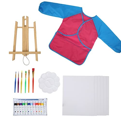 Image of Vvikizy DIY Children's Acrylic Paint Set with Smock, Art Kit for Kids, Including Easel & Paint Brushes, Great Young Artists (Rose Red)