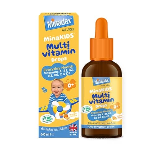Image of Minadex MinaKIDS Multivitamin Drops for Babies & Kids 60 ml – 7 Essential Vitamins to Support Brain Function, Growth, Immune Health for Kids 0-12 Years. Yummy Orange Flavour, Vegan, Dropper Included