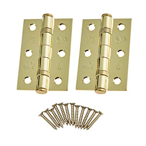 Image of Door Hinges 3" 76mm Ball Bearing 1 Pair Pack [2 Hinges & Screws] Polished Brass