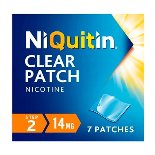 Image of NiQuitin 14mg Nicotine Patches (Step 2 - 7 Clear Patches) - 24 Hour Craving Control - 1 Week Treatment Patches to Quit Or Reduce - Discreet Transparent Stop Smoking & Vaping Aids