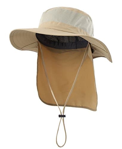 Image of Magracy Unisex Mens Outdoor Wide Brim Sun Hat Mesh UPF50+ Safari Hats with Neck Flap Fishing Hats Khaki