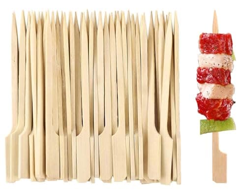 Image of 100 x Wooden Flat Paddle Burger Sandwich Skewers 15cm Bamboo Sticks, 100% Compostable and Biodegradable Barbeque, Kebabs, Buffet Party (15CM-100Pack)