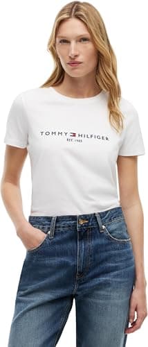 Image of Tommy Hilfiger Women’s Short Sleeve Round Neck Heritage T-Shirt, White (White), XS
