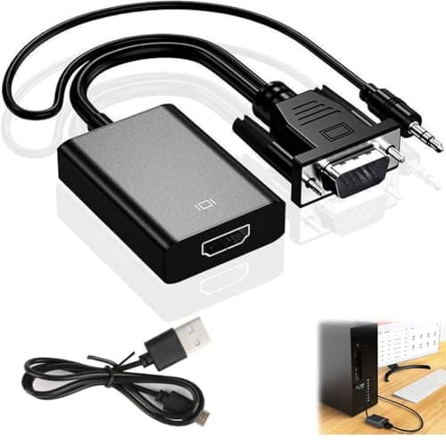 Image of VGA to HDMI Adapter, HDMI Female to VGA Male Output 1080P Audio Video cable, Converter Lead with 3.5mm audio and USB cable, Male to HDMI Female Converter for Laptop HDTV Monitor.