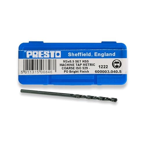 Image of Presto M3 x 0.5 HSS Metric Hand Tap Set (Pack of 3) 600003.040.5 & 2.5mm Hss Tapping Drill from RDGTools