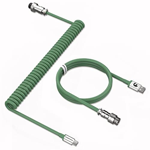 Image of MAMBASNAKE C01 Coiled Keyboard Cable, Pro Custom USB-C Aviator Cable, Type-C to USB-A HyperSpeed Line with 8KHz Return Rate with Metal Aviation Connector for PC Gaming Keyboard-Green