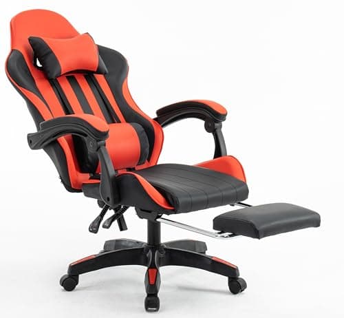 Image of Millhouse Gaming Chair, Adjustable Computer Desk Chair with Lumbar Support, Footrest & Head Pillow, X2022, Red