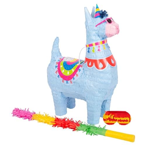 Image of Fax Potato Llama Pinata, Rainbow Buster Stick and Blindfold Set (W35 x D12 x H50cm) Fill Your Own Kids Large Party Supplies Themed Birthday Fun Decoration Pinata for Kids Parties & Games