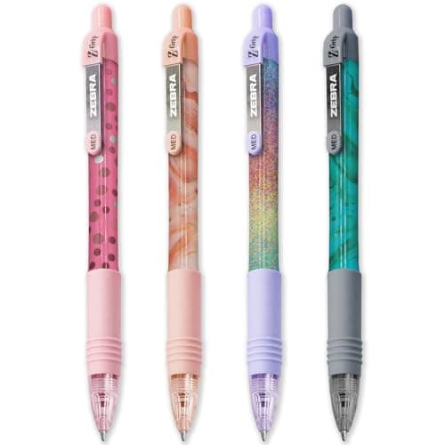 Image of Zebra Z-Grip Smooth Pens - Retractable Ballpoint Pen - Black Ink - Bright Patterned Barrels (Pack of 4)