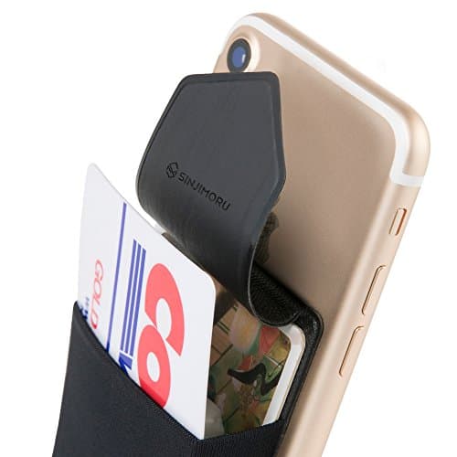Image of Sinjimoru Mobile Phone Card Case for Credit Cards & Cash, Slim Wallet Smartphone Card Holder for Stick-On ID Card Holder for iPhone and Android. Sinji Pouch Flap Black