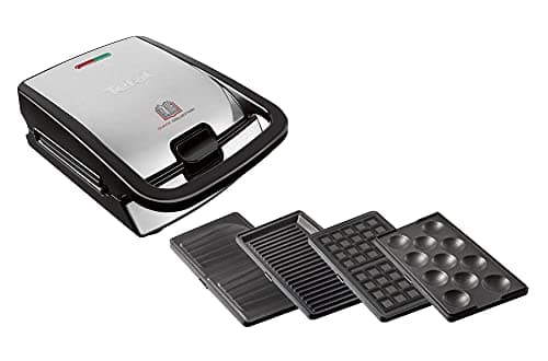 Image of Tefal Snack Collection Sandwich Maker, Waffle Maker, Panini, Grill, 4 Plates Included, Non-Stick Coating, Removable and Dishwasher Safe Plates, Easy Storage, SW854D16