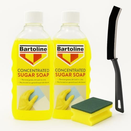 Image of Sugar Soap Liquid Concentrate Bundle Kit For Cleaning Walls, UPVC Cleaner | Kitchen and Bathroom Degreaser for Walls and Floors, Grease Remover | 2 x 500ml with Crevice Cleaning Brush & Scrub Sponge