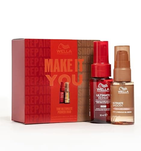 Image of Wella Professionals Ultimate Repair x Smooth Duo Gift Set - Miracle Hair Rescue & Oil Serum - Repairing & Smoothening Hair Care Gift Set with Squalane, AHA & Omega-9 (30ml + 30ml)