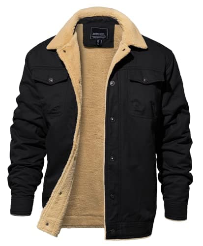 Image of EKLENTSON Men's Bomber Jacket Windproof Winter Lumberjack Fleece Jacket Casual Cargo Coat Black,XL