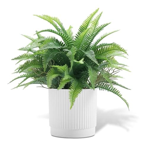 Image of LEUCHTAMOR Fake Fern Potted 30.9cm Artificial Fern Plant Realistic Faux Ferns for Shelf Desk Home Bathroom Farmhouse Room Coffee Table Indoor Decor