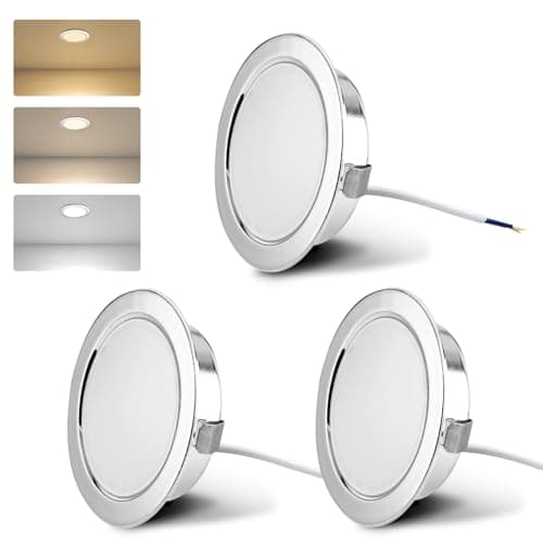 Image of KYOTECH LED Furniture Recessed Light 230V 4W 3 Color Temperature 3000K/4000K/6000K G4 LED 300LM Furniture Spotlight, Bore Hole 55-58mm and 20mm Flat, Brushed Stainless Steel Chrome - Set of 3