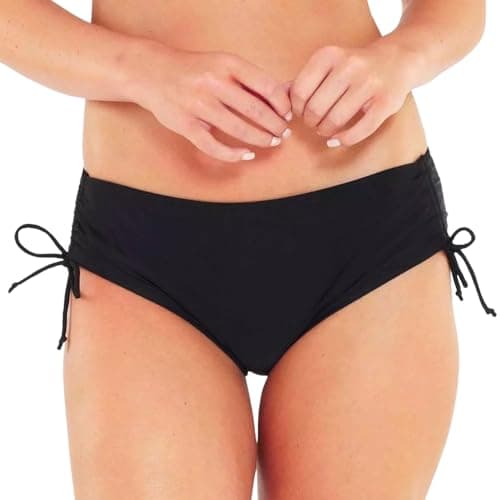 Image of Scuba Ladies Swimwear Women's High Waist Ruched Bikini Briefs Swim Bottoms Mix & Match Plain UK Seller - Black - Size 14