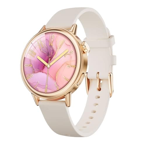 Image of TOOBUR Petite Smart Watch for Women Small Wrist, 37 mm AMOLED Smartwatch, Compatible with Android & iOS, Fitness Tracker with Step/Sleep/HR Monitor, Elegantly Boxed, Pretty Gift for Ladies, Beige