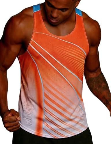 Image of frueo 1 Pack Gym Vest Men Quick Dry Running Muscle Tank Top Breathable Y-Back Shirts Training Bodybuilding Tops(5110)-Redwhite-XL